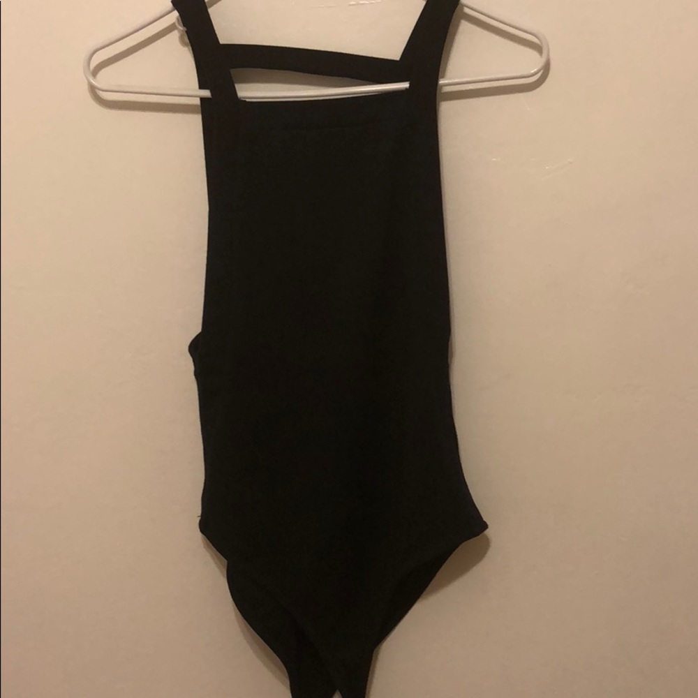 Forever 21 black bodysuit with open back.